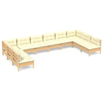 vidaXL 10-tlg. Garten-Lounge-Set Loungeset creme Kiefer