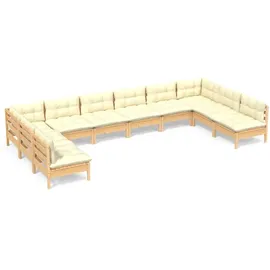 vidaXL 10-tlg. Garten-Lounge-Set Loungeset creme Kiefer