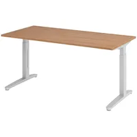 Bümö Schreibtisch Nussbaum, Silber, Nachbildung,Nussbaum, Rechteckig, 160x74x80 cm, FSC