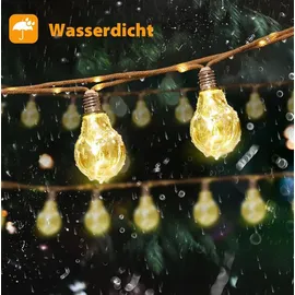 salcar Lichterkette LED 10M Hanfseil 20 Glühbirnen Solar wetterfest Warmweiß