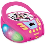 Lexibook RCD109MN Disney Minnie-Bluetooth-CD-Player für Kinder-Tragbar, Lichteffekte, Mikrofonbuchse, Aux-In, Akku oder Netz, Mehrfarbig