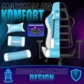 Kesser KESSER® Gaming Stuhl Ergonomisch Bürostuhl mit Kopfstütze & Lendenkissen Racing Gamer Stuhl 150kg belastbar Armlehne 360° Drehbarer Schreibtischstuhl Gaming Chair + Gummi-Rollen