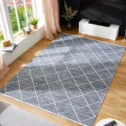 Teppich LUXOR LIVING "Pantin" Gr. 2, blau, B:70cm H:8mm L:140cm, Baumwolle, Teppiche, Handweb, Flachgewebe, reine Baumwolle, handgewebt, Rauten Design