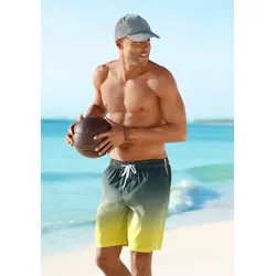 Badeshorts BUFFALO, Herren, Gr. M (50), N-Gr, grau (grau, gelb), Microfaser, Polyester, Microfaser, bedruckt, Farbverlauf, Badehosen, mit Farbverlauf