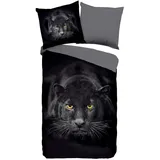 Muller Textil Pure Renforcé Bettwäsche Panter Schwarz 135 x 200 cm + 80 x 80 cm