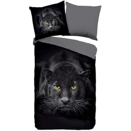 Muller Textil Pure Renforcé Bettwäsche Panter Schwarz 135 x 200 cm + 80 x 80 cm