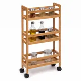 Wellhome - Bambus-Transportwagen mit Rädern, 36x15x74,5cm, 3 Ebenen,