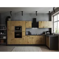 Respekta Winkelküche L-Form 370 cm Grau Matt Eiche
