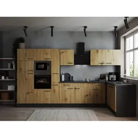 Respekta Winkelküche L-Form 370 cm Grau Matt Eiche