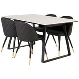 ebuy24 Estelle Essgruppe Esstisch Marmor weiß und 4 Velvet Esszimmerstühle PU Kunstleder schwarz.