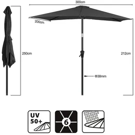 Sekey Rechteckiger Sonnenschirm 300 x 200 cm Grau