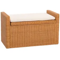 Mendler Aufbewahrungstruhe M92, Truhe Sitzbank Garderobenbank, Kissen Kubu Rattan 88cm ~ honigfarben