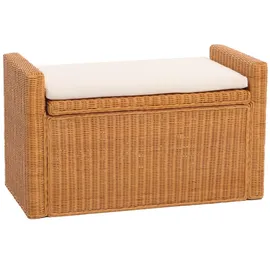 Mendler Aufbewahrungstruhe M92, Truhe Sitzbank Garderobenbank, Kissen Kubu Rattan 88cm ~ honigfarben