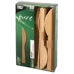 Papstar Pure Bambus Messer, 17 cm, Nachhaltiges Einwegbesteck aus Bambus, 1 Packung = 50 Stück
