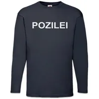 Urban Backwoods Langarmshirt Pozilei Langarm T-Shirt Polizei Fun Kostüm Fasching Karneval (1-tlg) Verkleidung Fastnacht Fassenacht Faschings-Shirt Helau blau M
