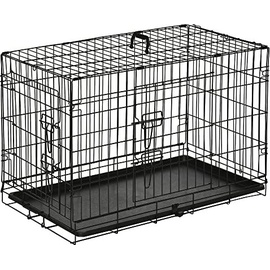 PawHut Transportkäfig Drahtkäfig Hundebox Transportbox Reisebox mit 2 Türen schwarz 76x53x57 cm