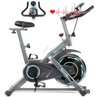 ANCHEER Indoor Exercise Bike ist EIN stationäres Indoor-Fahrrad mit bequemem Sitzkissen, Tablet-Halter und LCD-Monitor für Heimfitness, 330-Pfund-Tragfähigkeit (Grau)