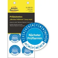 Avery Zweckform 6988-2025 Prüfplakette Blau Folie selbstklebend (Ø) 30