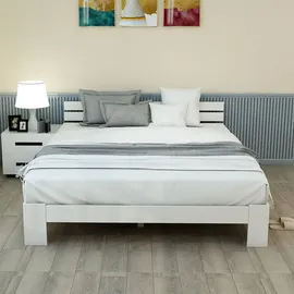ULIFE Massivholz-Doppelbett 140 x 200 cm Weiß