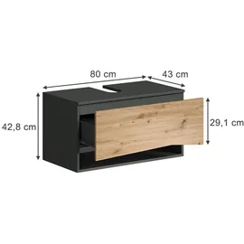 Vicco Waschbeckenunterschrank 1 Schublade 80 x 42,8 x 43 cm Eiche Artisan/Anthrazit