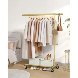 Songmics Kleiderständer Rollbar mit Ausziehbarer Stange 161,5 x 132 x 45 cm Gold