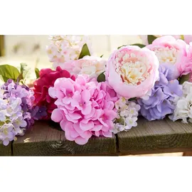 Decoris Kunstblumen Hortensie mit Stiel 66cm künstliche Seidenblumen Dekoblumen Blumendeko Weiß
