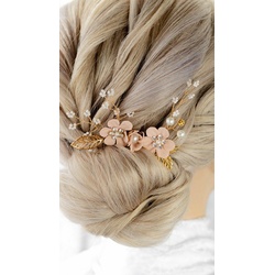 Brautkrone Diadem Haarnadel Brauthaarnadel Braut Haarschmuck rosa (2-teilig, 2-tlg., 2er Set) rosa