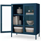Jan Nowak Vitrinenschrank Wohnzimmer klein GINA 101,5 x 80 x 40 cm, Dunkelblau