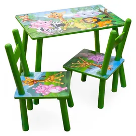 Hti-Living Kindertisch Set 3-tlg. mit 2 Stühlen bunt Dino Motiv grün