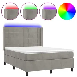 vidaXL Boxspringbett 140 x 200 cm LED Hellgrau
