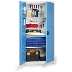KOVOS Werkstatt-Schubladen-Werkzeugschrank, 1 Fachboden, 8 Schubladen, gelocht, 950 x 600 x 1950 mm