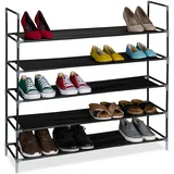 Relaxdays Schuhregal, 5 Ebenen, HBT: 91x100x28 cm, Metall Schuhablage, Stoff Ablage, Schuhgestell, schwarz/transparent