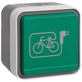 Berker Steckdose SCHUKO mit grünem Klappdeckel und Symbol E-Bike, grau/lichtgrau (47403533)