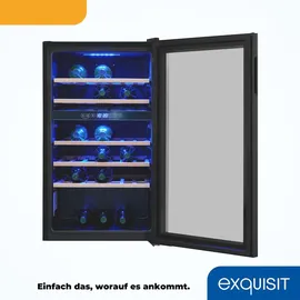 Exquisit Weinkühlschrank 2 Zonen, Platz für 45 Flaschen, 119 Liter, Umluftventilator, 5 Holzablagen, Digitale Temperaturanzeige, WS2-45-GTE-160G schwarz