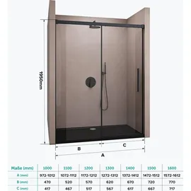 doporro Duschtür Nischentür dusche Duschabtrennung Duschkabine 140x195cm Duschwand schwarz ESG-Sicherheitsglas Duschabtrennung Soft-Close Klarglas inkl. Nano-Beschichtung Teramo12k