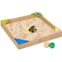 Relaxdays Holzsandkasten mit 4 Ecksitzen Hellbraun