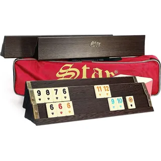 Semus Premium Holz Rummy/Okey Set – Dunkles Ahsap Okey Takimi mit handbemalten Melamin-Steinen, 104 Spielsteine, 2 Joker, 4 Aufsteller, Würfel, Tragetasche & Zubehör