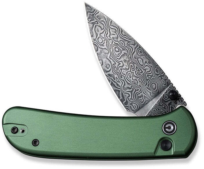 CIVIVI Qubit Green Aluminum Handle Black Hand Rubbed Damascus Blade C22030E-DS1