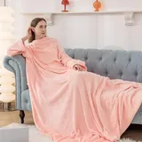 Aisbo TV Decke mit Ärmeln und Füßen - Übergroße Kuscheldecke mit Ärmel und Fußtasche, Decke zum Anziehen Erwachsene Wearable Blanket, Rosa Ganzkörper Decke mit Armen als Geschenke für Frauen Männer