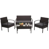 MCW Poly-Rattan Garnitur MCW-F56, Balkon-/Garten-/Lounge-Set Sitzgruppe ~ braun, Kissen dunkelgrau