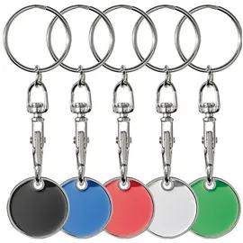 ohne Markename 5x Metall Schlüsselanhänger mit Einkaufschip / 5 Farben (Schwarz, Weiß, Rot, Blau, Grün) - Einkaufschip
