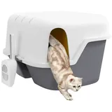 PawHut Katzentoilette mit Deckel, Katzenklo mit Sieb, Schaufel, Katze Toilettenhaus für kleine Katze unter 3,5 kg, Indoor, Kunststoff, Cremeweiß