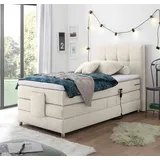 Lomadox Boxspringbett Jugendbett in 120x200 cm MANAUS-09, in der Farbe Ivory creme, Visco-Topper, elektrisch verstellbar - Beige