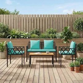 vidaXL Gartenmöbel-Set 4-tlg. Schwarz/Türkis
