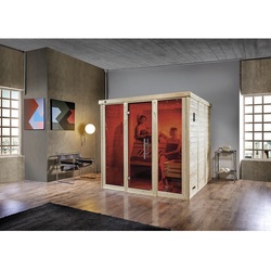 WEKA Sauna »Kemi Panorama 3«, Maße, mit Ofen, Glastür und Fenster - braun