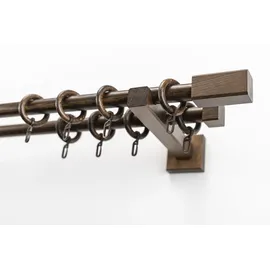 GARESA Gardinenstange GARESA "CUBUS", braun (nussbaum), L:220cm Ø:20mm, Holzwerkstoff, Gardinenstangen, Vorhanggarnitur, verlängerbar, Endknopf eckig, mit Ringe