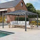 primeyard Gartenpavillon 4x4 m mit Polycarbonatdach - Hardtop Pavillon ohne Seitenteile