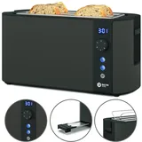 Balter Toaster 4 Scheiben, Langschlitz, Edelstahl, Brötchenaufsatz, LCD Display, Restzeitanzeige, Auftaufunktion, Grau - Grau/Dunkelgrau