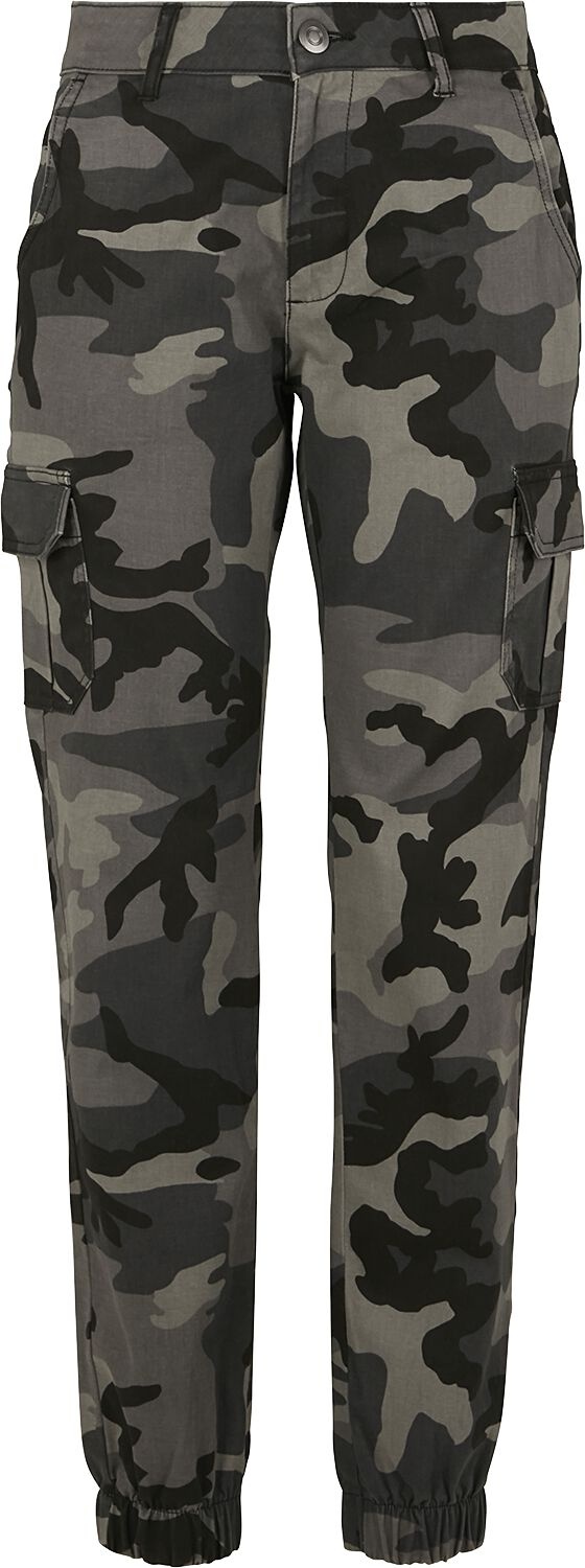 Urban Classics - Camouflage/Flecktarn Cargohose - Ladies High Waist Camo Cargo Pants - 26 bis 30 - für Damen - Größe 28 - darkcamo - 28