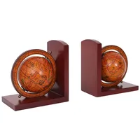 MCW 2er-Set Buchstützen MCW-B79, Bücherstütze Globus Weltkugel, MVG-zertifiziert braun